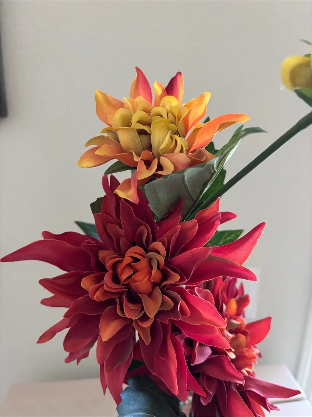 Pottery Barn Artificial Red and Yellow Dahlia Stem
